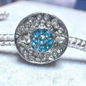 Tone Evil Eye Charm Blue Crystal Charm Bracelet fits PANDORA